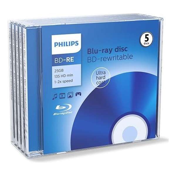 Bluray Philips 25GB  5pcs BD-RE jewel case 2x