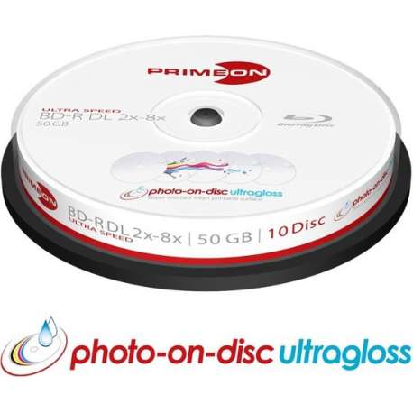 Primeon BD-R DL 50GB/2-8x Cakebox (10 Disc) GLOSSY WATERPROOF Printable