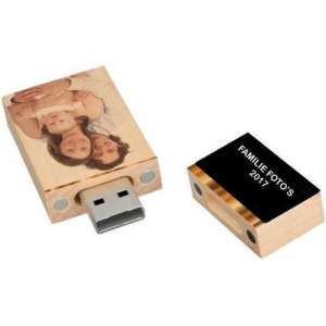 Rechhoek hout usb stick met foto bedrukken