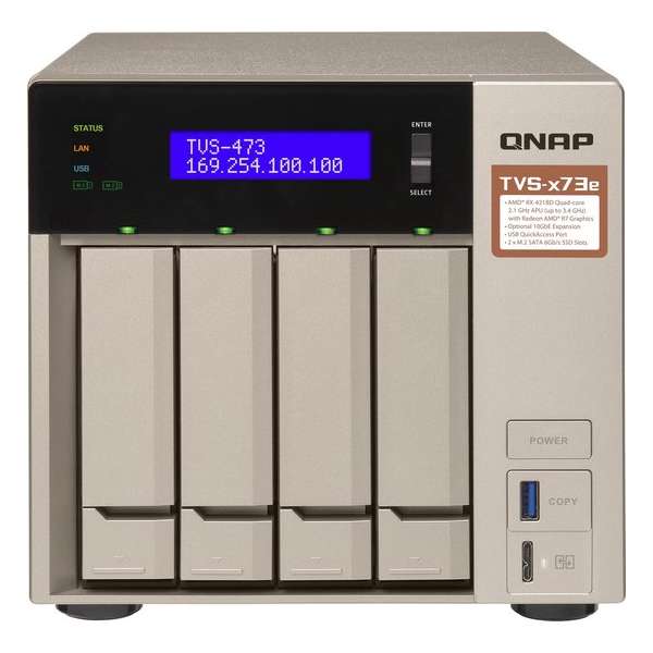 4-Bay NAS AMD RX-421BD 2.1~3.4 GHz 4GB DDR4 RAM (max 64GB) 4x 2.5i/3.5i + 2x M.2 2280/2260 SATA 6Gb/s slots 4x GbELAN