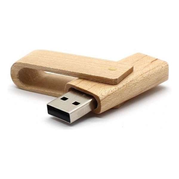 Uitklap hout usb stick 16gb -1 jaar garantie – A graden klasse chip - bamboe twister