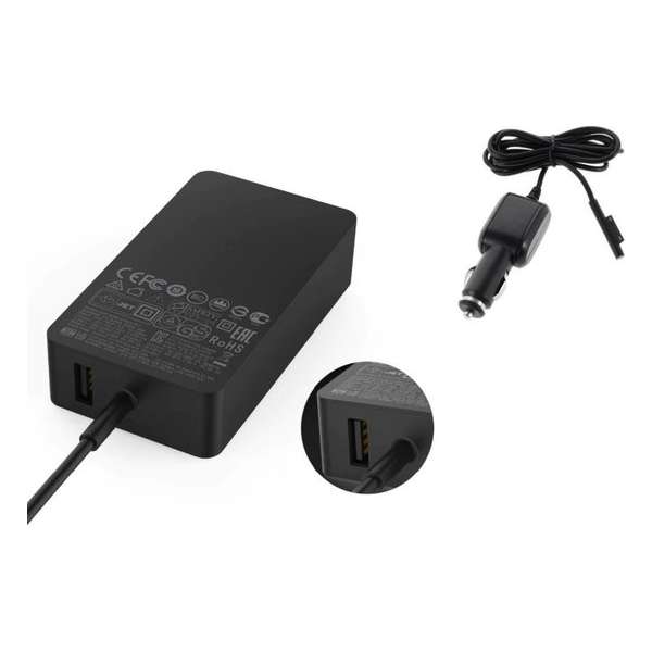DrPhone PRO N2 - Surface Set - 2 in 1 - Surface PRO 44W Thuislader + Surface Pro X / Go / Book - Autolader 2.58A - Zwart DrPhone PRO N2 - Surface Set - 2 in 1 - Surface PRO 44W Thuislader + Surface Pro X / Go / Book - Autolader 2.58A - Zwart