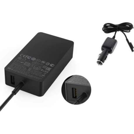 DrPhone PRO N2 - Surface Set - 2 in 1 - Surface PRO 44W Thuislader + Surface Pro X / Go / Book - Autolader 2.58A - Zwart