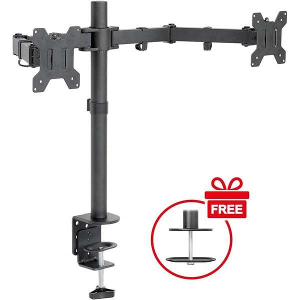 Douxe DXM2 - Dubbele Monitor arm - Monitor Beugel voor 13-27 Inch - draai- en kantelbare en zwenkbaar - zwart