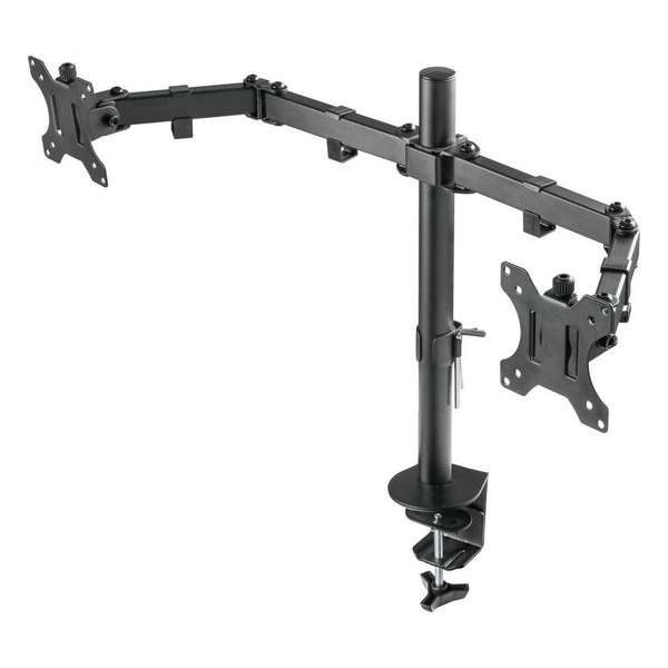NÖRDIC GAME-N1000, dubbele monitor arm - beugel voor 13 tot 27 Inch schermen, draai- kantelbare en zwenkbaar - zwart