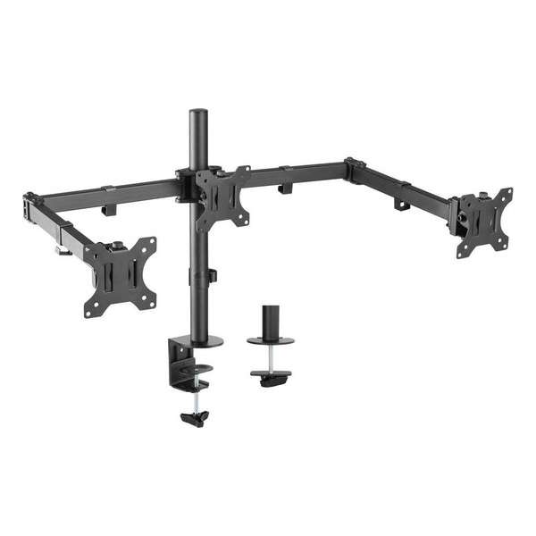 NÖRDIC GAME-N1001, Triple monitor desk mount, van 13"-27", VESA 75x75 - VESA 100x100, kantelbaar, draaibaar en zwenkbaar, Zwart