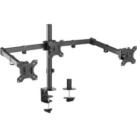 NÖRDIC GAME-N1001, Triple monitor desk mount, van 13"-27", VESA 75x75 - VESA 100x100, kantelbaar, draaibaar en zwenkbaar, Zwart