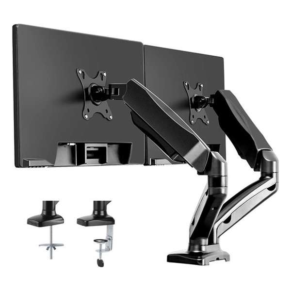 Douxe FM-SPM2 - Dubbele Gasgedreven Monitorbeugel - Monitor Arm 13-27 Inch - Full Motion voor op Kantoor en Thuis - Zwart