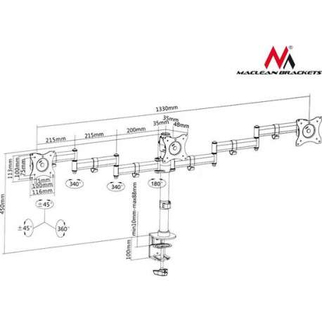 Triple monitor desk mount