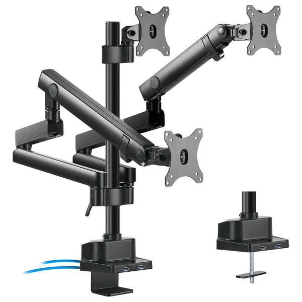 Bureauhouder voor 3 LCD LED-monitoren met 2x USB 3.0 Maclean MC-811 17-27 "3x7kg vesa 75x75 en 100x100