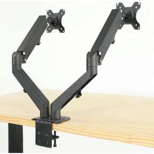 NÖRDIC AG6-42 Monitorarm tafelsteun met gasveer en schermbevestiging voor dubbele monitoren, 17 "-27", aluminium en staal, zwart