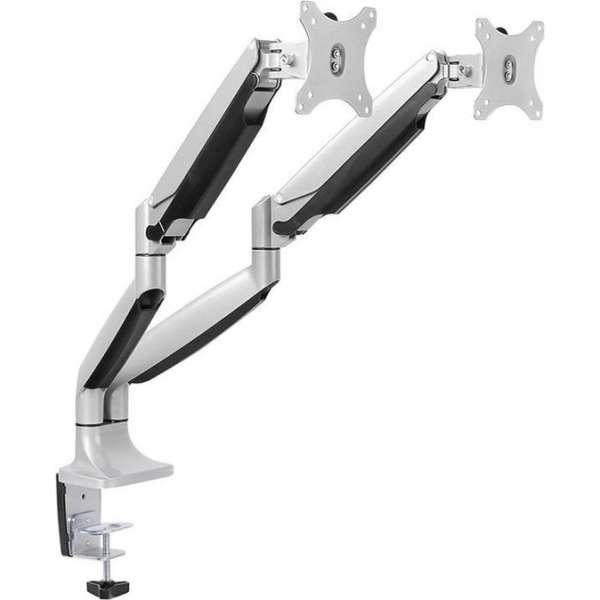 DQ Dubbele Monitorbeugel zilver- met Gasveer DQ Dubbele Monitorbeugel zilver- met Gasveer