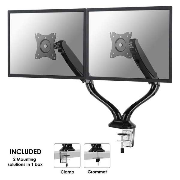 NEWSTAR NM-D500DBLACK - monitorarm met gasveer - geschikt voor 2 monitoren t/m 27" - zwart