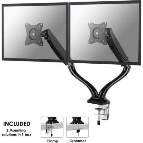 NEWSTAR NM-D500DBLACK - monitorarm met gasveer - geschikt voor 2 monitoren t/m 27" - zwart