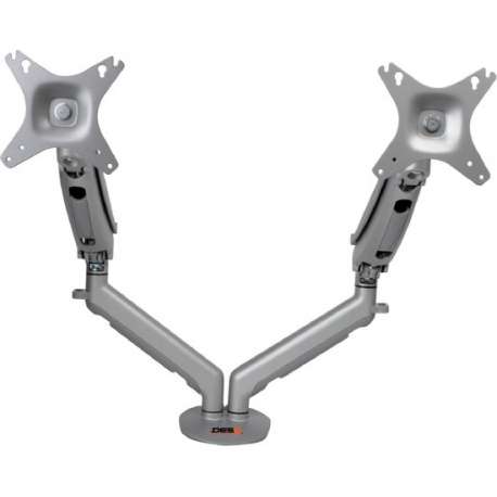 DESQ® |Dubbele Monitorarm|Gasveer|Onafhankelijk in te stellen| Max 17 Kg|Zilver