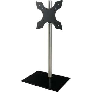 Cavus RVS vloerstandaard met rechthoekige zwarte glazen voet voor schermen tot 55 inch - 150 cm hoog