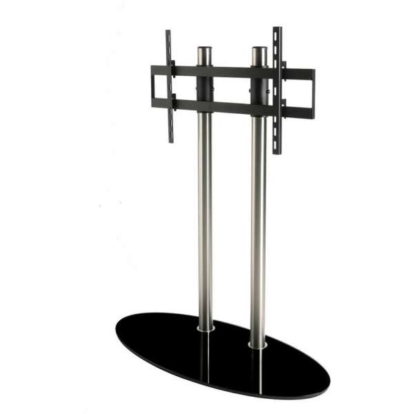 Cavus RVS vloerstandaard met zwarte ovalen glazen voet voor schermen tot 70 inch - 100 cm hoog