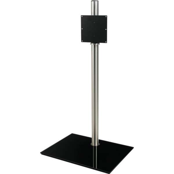 Cavus RVS vloerstandaard met rechthoekige zwarte glazen voet voor schermen tot 55 inch - 100 cm hoog
