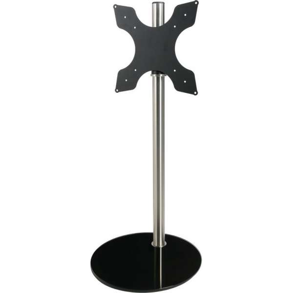 Cavus RVS vloerstandaard met ronde zwarte glazen voet voor schermen tot 55 inch - 150 cm hoog