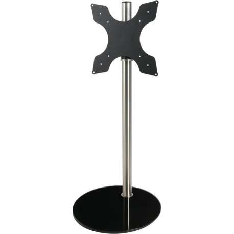 Cavus RVS vloerstandaard met ronde zwarte glazen voet voor schermen tot 55 inch - 150 cm hoog