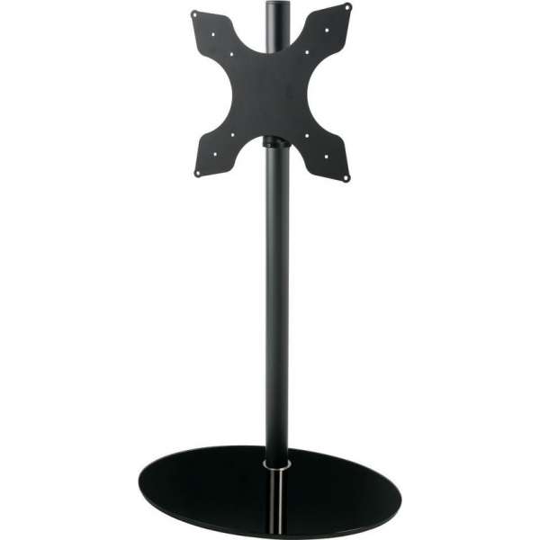 Cavus zwarte vloerstandaard met ovalen zwarte glazen voet voor schermen tot 55 inch - 150 cm hoog
