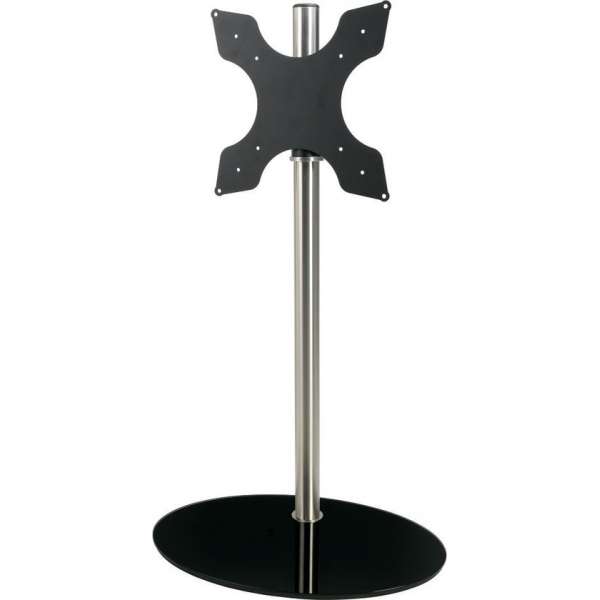 Cavus RVS vloerstandaard met ovalen zwarte glazen voet voor schermen tot 55 inch - 100 cm hoog