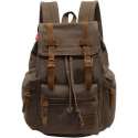 VMCA Unisex Casual Lederen Canvas  Rugzak Schoudertas Voor School Reis Camping Sport – Dames en Heren Tas - Legergroen